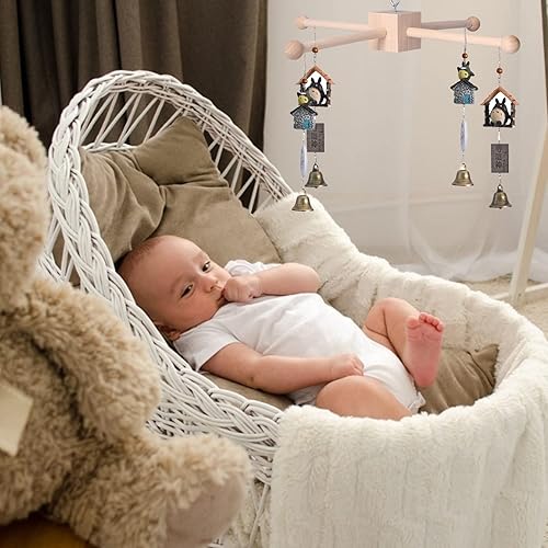 Miniatura 5 de Marco de madera para cuna de bebé, colgador móvil de madera para habitación de bebé, soporte de madera