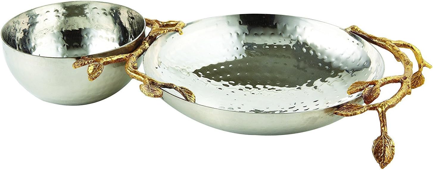 Elegance Golden Vine Hammered Chip & Dip Server, 11.25", Gold/Silver