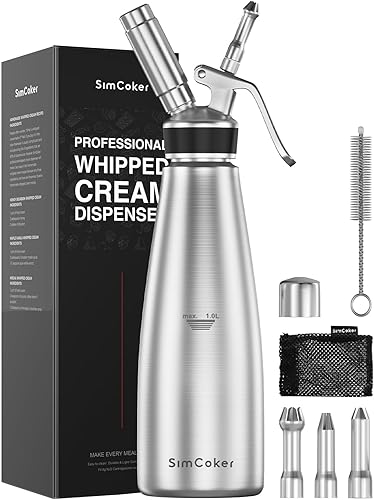 Vista 17 de Dispensador de crema batida, batidor de crema de aluminio de 16.9 fl oz/1 pinta, 3 boquillas de decoración de acero inoxidable, 1 cepillo, 1 bolsa