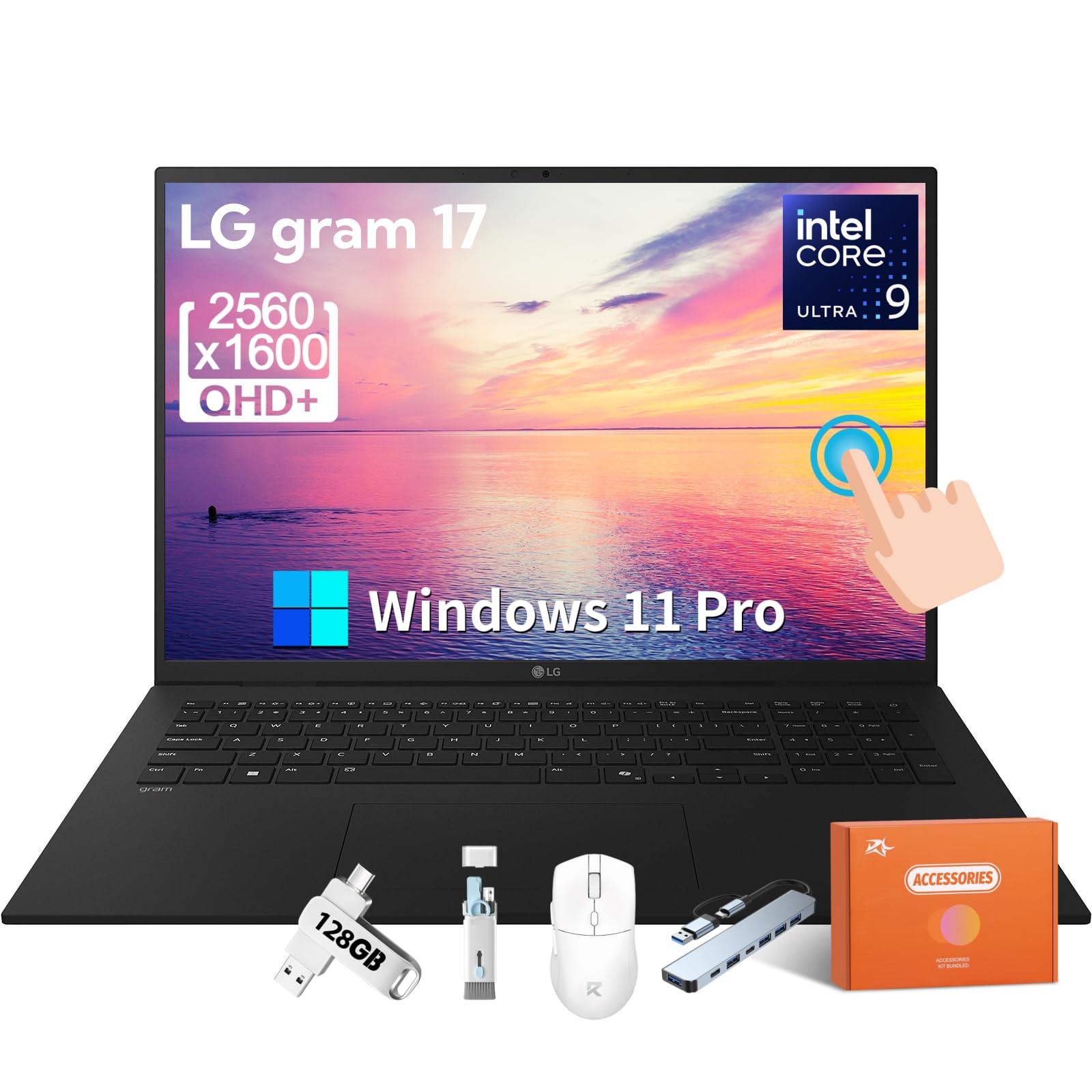 Gram 17" Touchscreen Lightweight Laptop 2025, Copilot+ PC, Intel Core Ultra 9 288V, 17" QHD+ Touchscreen, 32 GB LPDDR5X, 4 TB SSD, Wi-Fi 7, Backlit Keyboard, Wi-Fi 7, Windows 11 Pro, Accessories