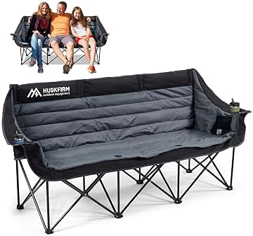 3 Person Camping Chairs Folding Double Camping Chair Portable Oversized Loveseat Padded Camp Chair Heavy Duty Camping Couch for Adults Outdoor Lawn with Two Cup Holders and Carry Bag