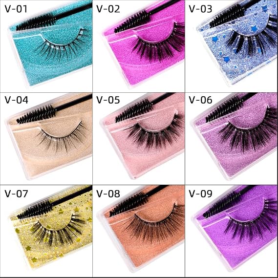 Braiton 8 Pairs Natural Look Lash 3D False Eyelashes Volume Faux Lashes Reusable Fluffy Eyelashes Bulk with Portable Boxes & Eyelash Brush,C