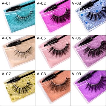 Braiton 8 Pairs Natural Look Lash 3D False Eyelashes Volume Faux Lashes Reusable Fluffy Eyelashes Bulk with Portable Boxes & Eyelash Brush,C