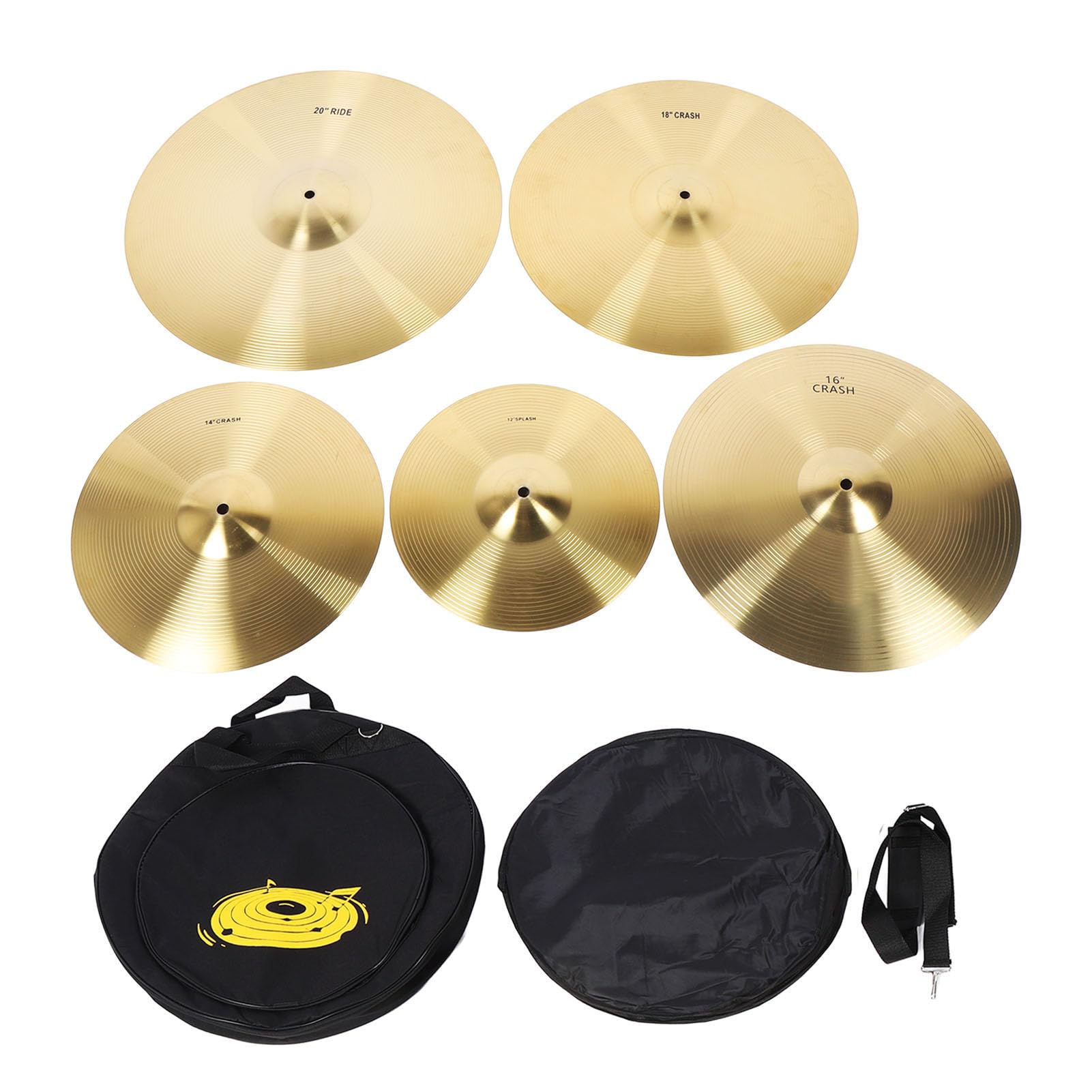 Dpofirs Set di Piatti in Ottone di Squisita Fattura con Feedback Sonoro Migliorato per Esercitarsi con la Batteria - Set da 5 Pezzi 12 Pollici 14 Pollici 16 18 20 per Percussionisti