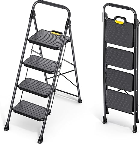KINGRACK 4 Step Ladder, Sturdy Steel Step Stool with Anti-Slip Wide ...