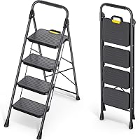 KINGRACK Trittleiter 4 Stufen Klappbar (bis 360 kg, breite Anti-Rutsch) Trittleiter