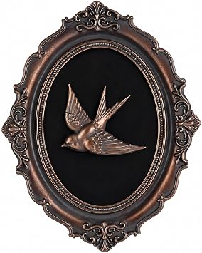 Vintage Wall Decor Art - 10" Antique Gold Resin Relief Sculpture,Victorian Style Framed Aesthetic Wall Hanging,Small Dark Moody Gothic Decor for Bedroom,Living Room & Hallway,Old Money Accent Piece Swallow