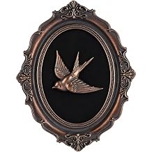 Vintage Wall Decor Art - 10" Antique Gold Resin Relief Sculpture,Victorian Style Framed Aesthetic Wall Hanging,Small Dark Moody Gothic Decor for Bedroom,Living Room & Hallway,Old Money Accent Piece Swallow