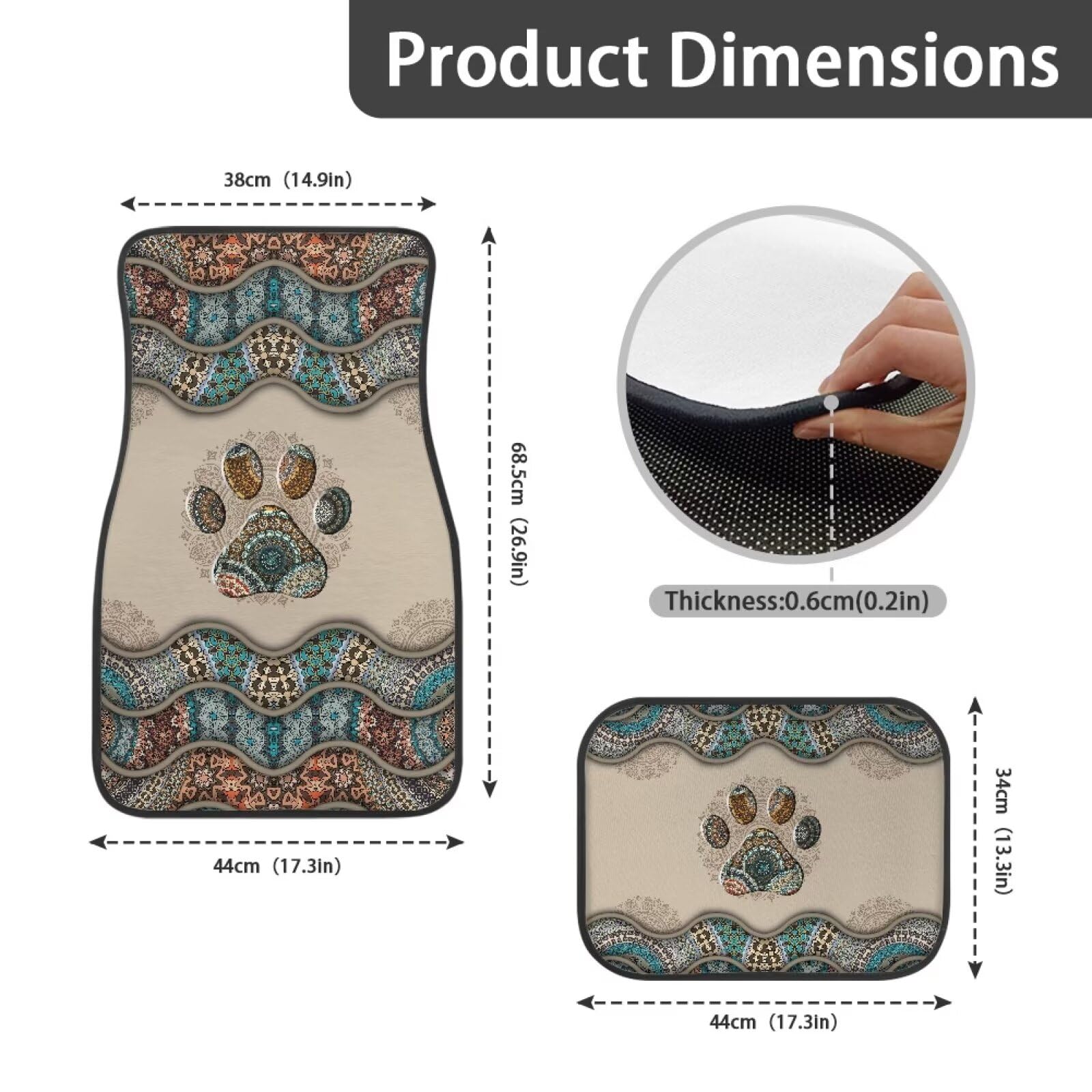 Boho Mandala pies łapa nadruk 4 sztuki dywaników podłogowych samochodowych, dywaniki chroniące podłogę pojazdu antypoślizgowe maty przednie i tylne dywany dywaniki samochodowe akcesoria