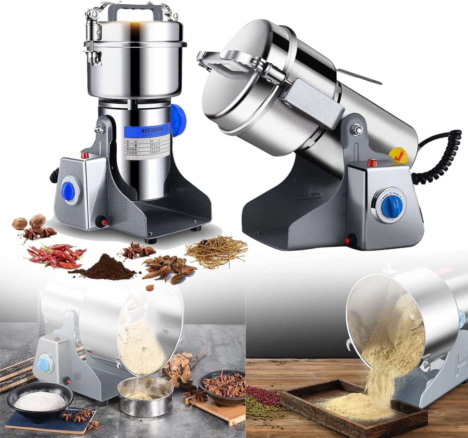 Electric Grain Grinder,30000RPMCommercial High Speed Superfine Spice Mill with Overload Protection& 5min Timer Mill,Open-Cover-Stop Protection,for Dry Spice Herbs/Nut/Coffee/Rice(600g)