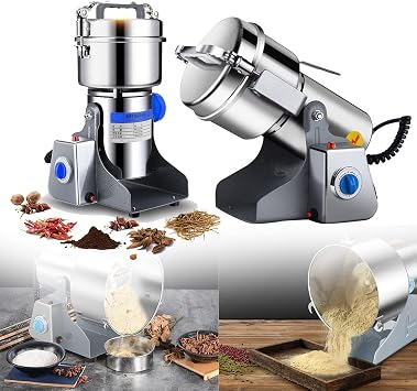 Electric Grain Grinder,30000RPMCommercial High Speed Superfine Spice Mill with Overload Protection& 5min Timer Mill,Open-Cover-Stop Protection,for Dry Spice Herbs/Nut/Coffee/Rice2000g