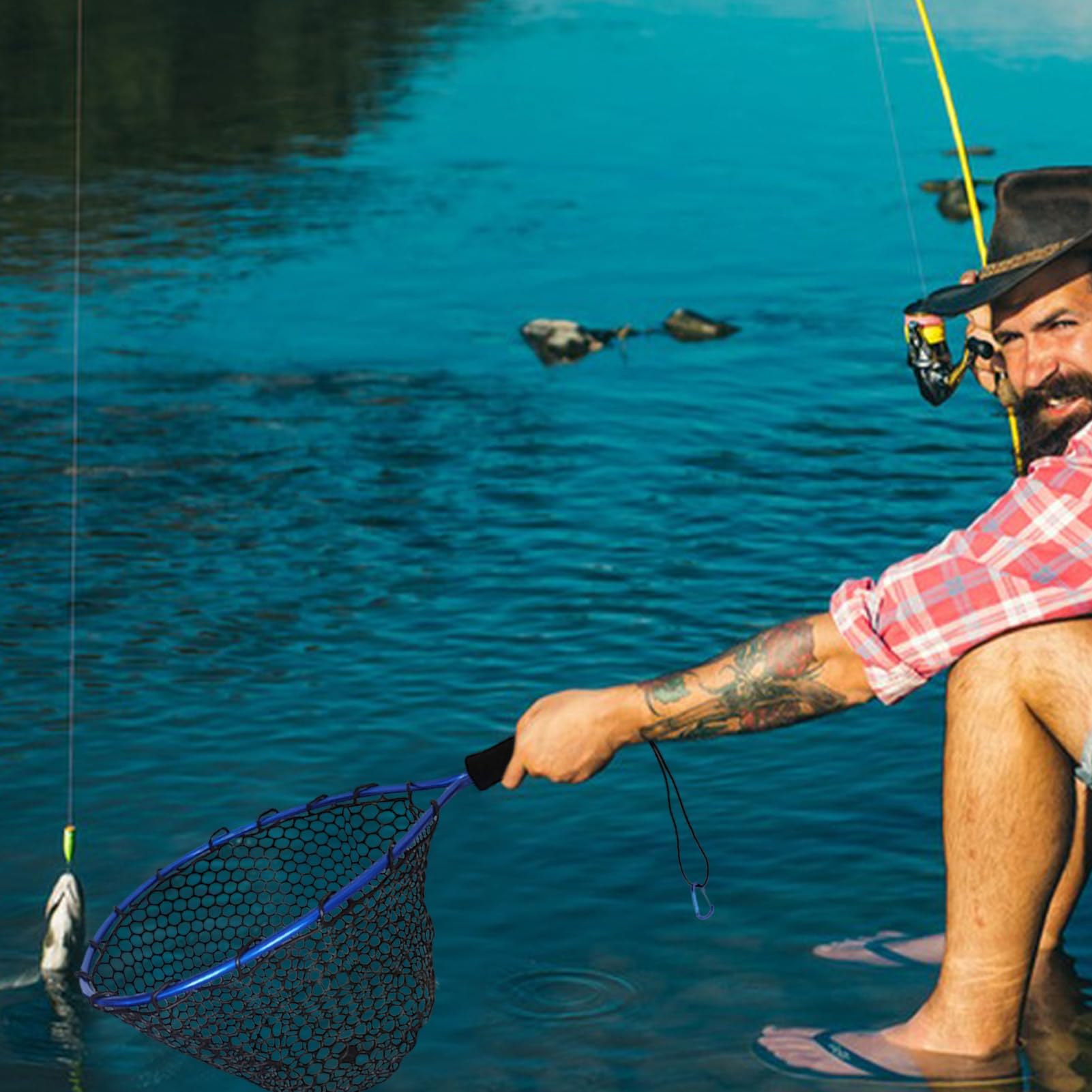 Sieci rybackie z uchwytem Wielofunkcyjne narzędzie wędkarskie | Siatka do akwarium Na plażę, kajak, staw, survival, strumień, góry, koryta rzek