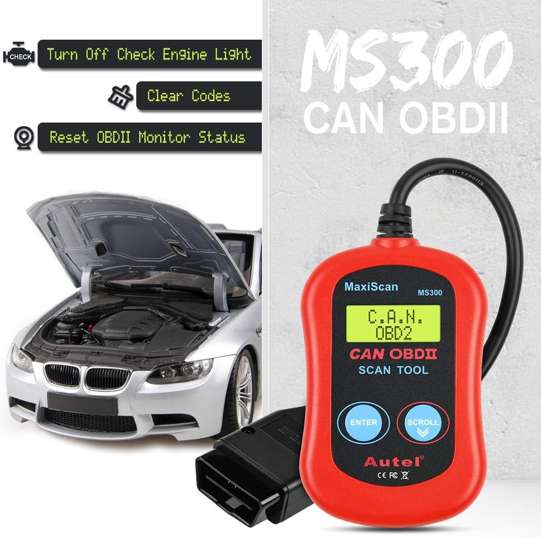 Autel MaxiScan MS300 Car OBD2 Scanner Code Reader Engine Fault Code Reader Scanner CAN Diagnostic Scan Tool for All OBD II Protocol Cars Since 1996, Red