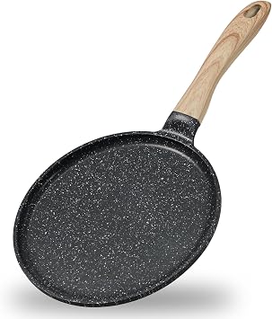 JEETEE Crepe Pan Nonstick, 9.5 Inch Comales Para Tortillas Griddle Pan for Stove Top, Granite Coating Flat Pancake Pan Dosa Tawa, PFOA FREE and Induction Compatible Grey