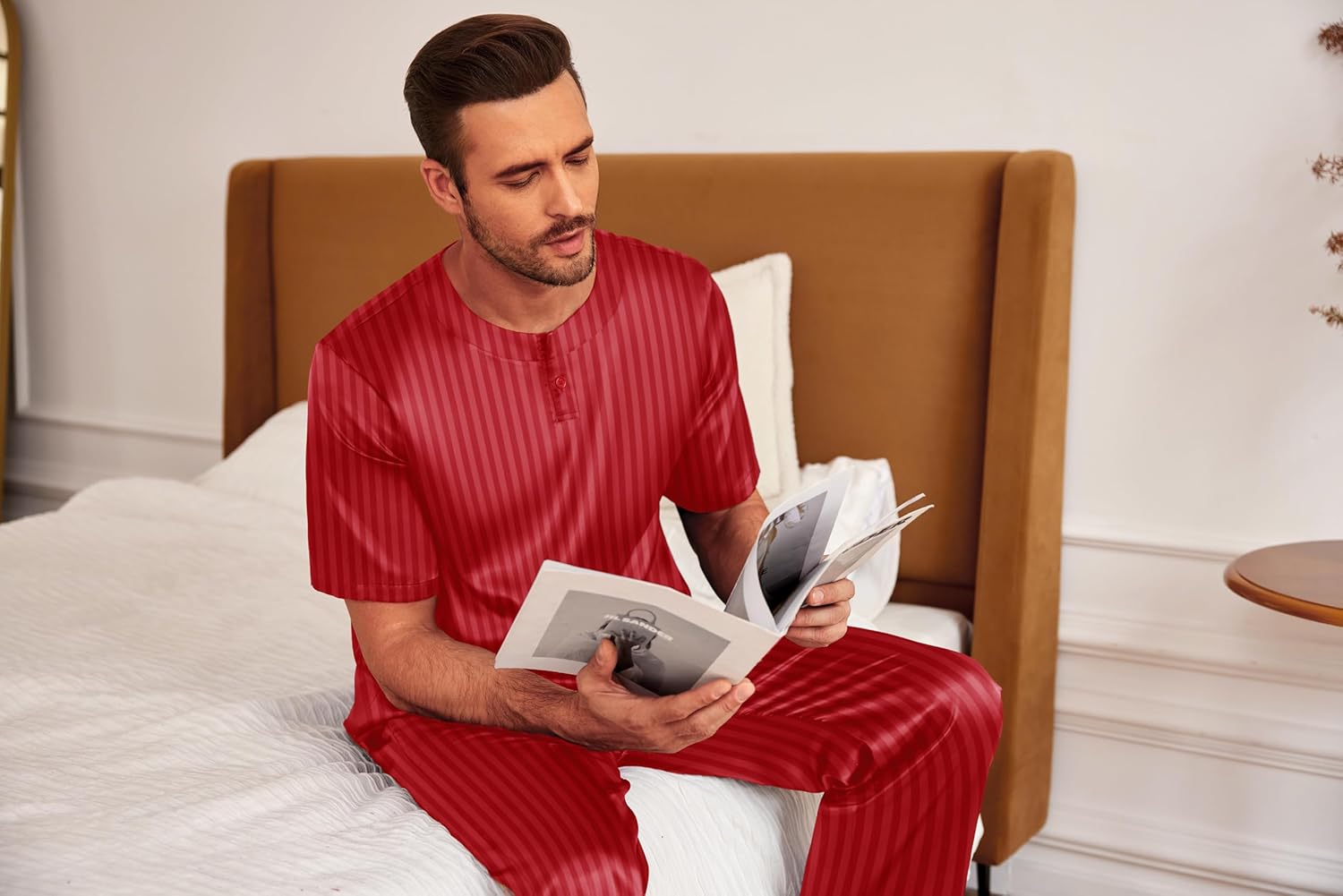 Ekouaer Mens Silk Satin Pajama Set Short Sleeve Sleepwear Silky Loungewear with Long Pants - Image 5