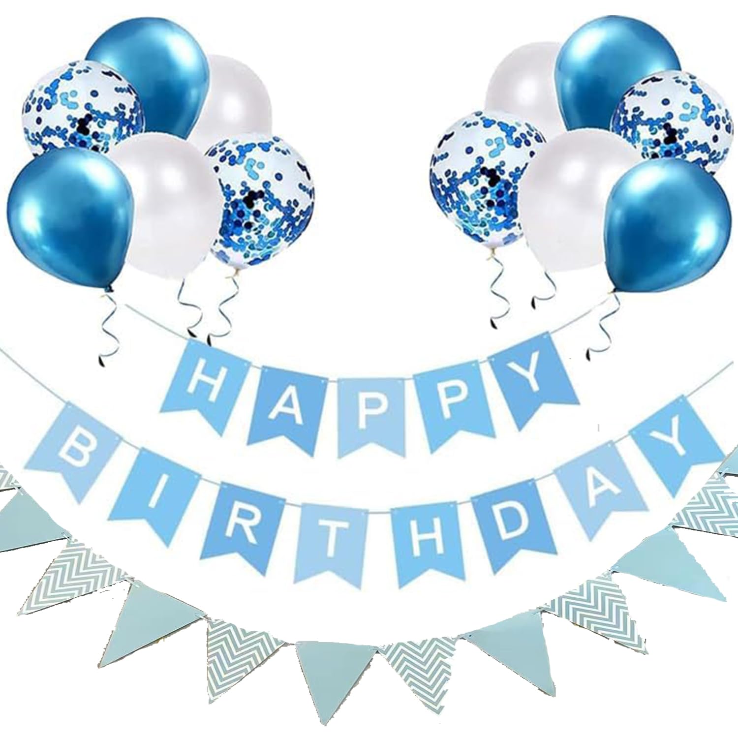Buygain Happy Birthday Banner, Blue Birthday Decoration - Birthday Decor With 12inch Happy Birthday Balloons, Ribbons and Birthday Banners, Happy Birthday Decorations for Men, Boys, Women and Girls