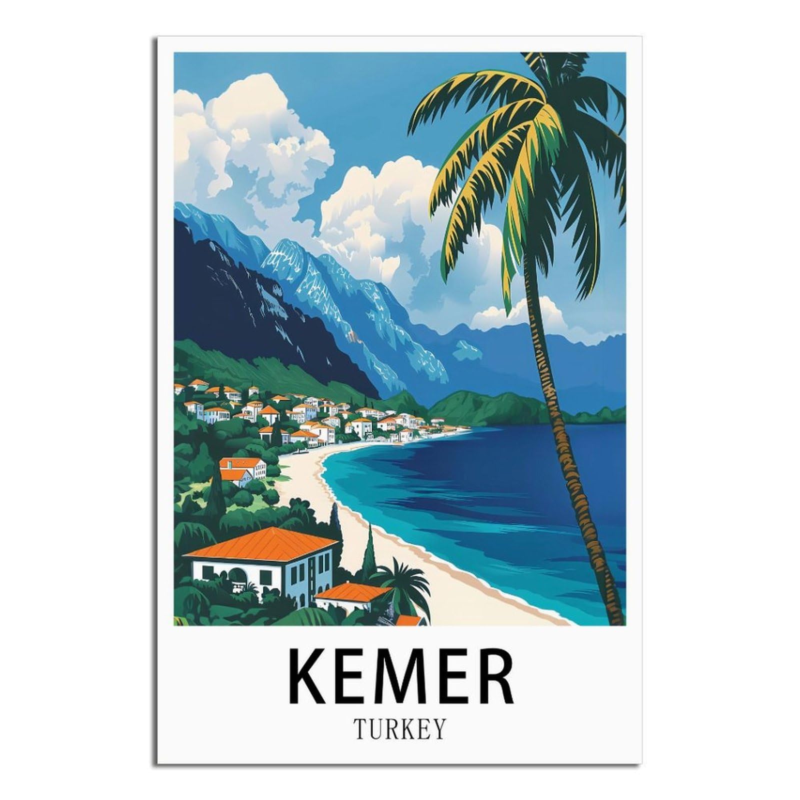 SLJGINEU Kemer Turkey Vintage Travel Posters Tree 20x30inch(50x75cm) Canvas Wall Art Print Modern Painting Poster for Living Room Decor