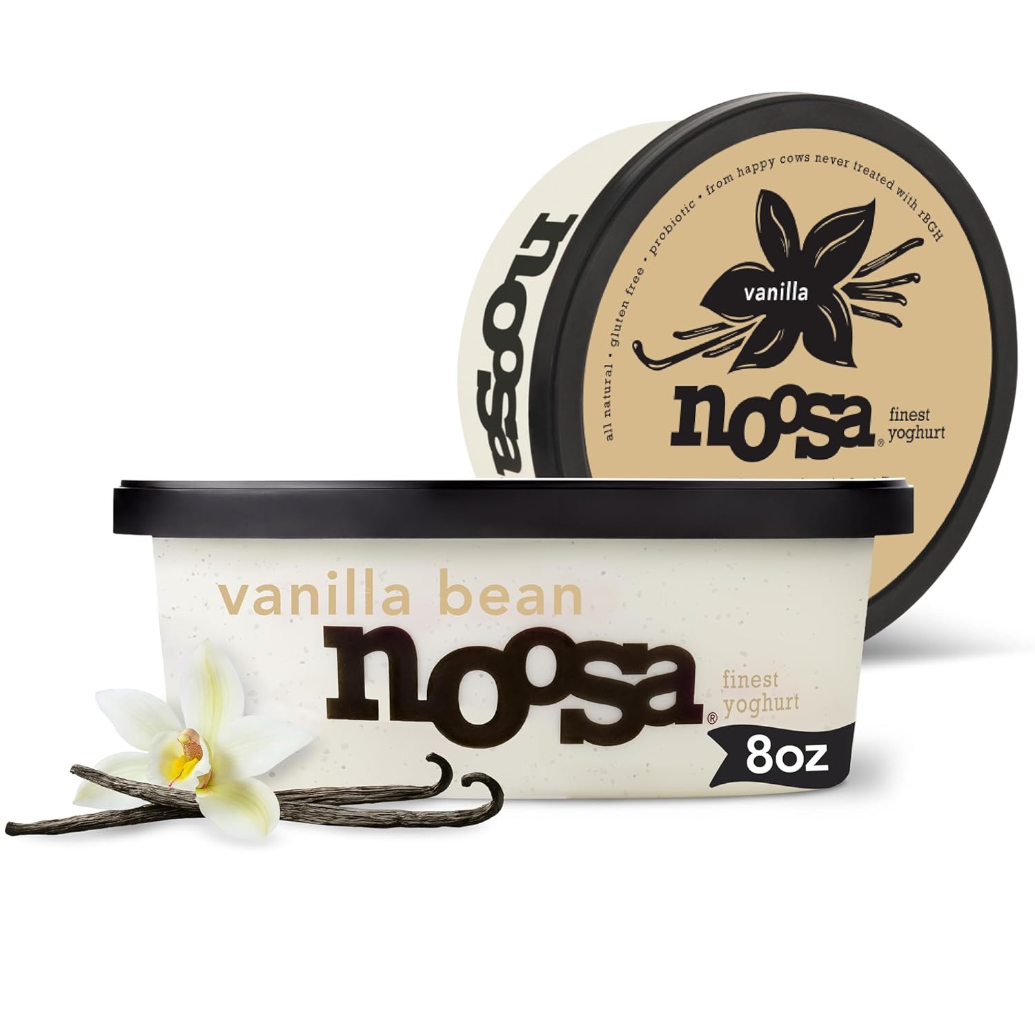 Noosa Vanilla Bean Yogurt 8oz - Real Madagascar Vanilla Beans, Whole Milk Probiotic Yoghurt with 12g Protein