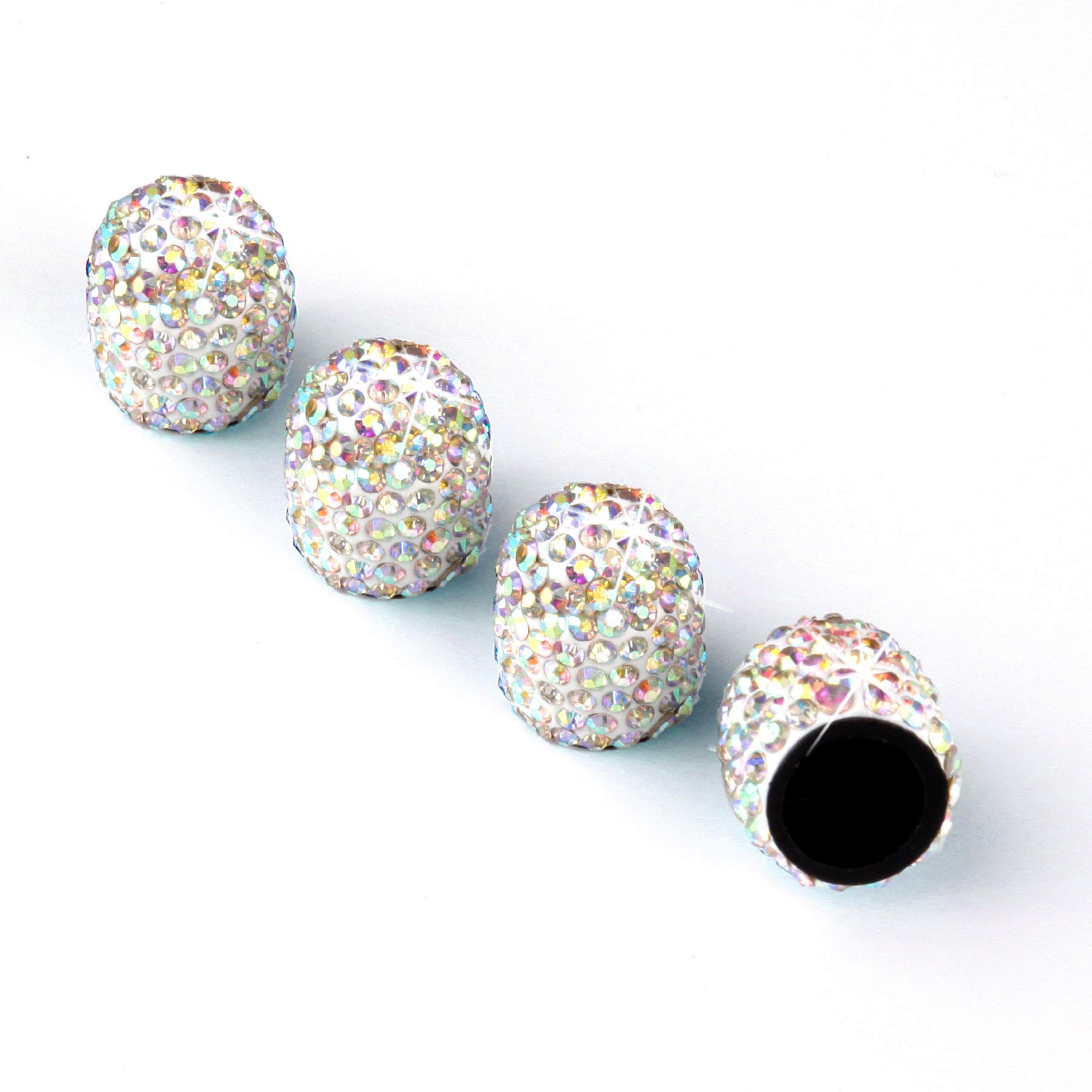 JUSTTOP 4 Pack Handmade Crystal Rhinestone Tire Valve Stem Caps, Universal for Cars, Trucks and Motorcycles - AB Color