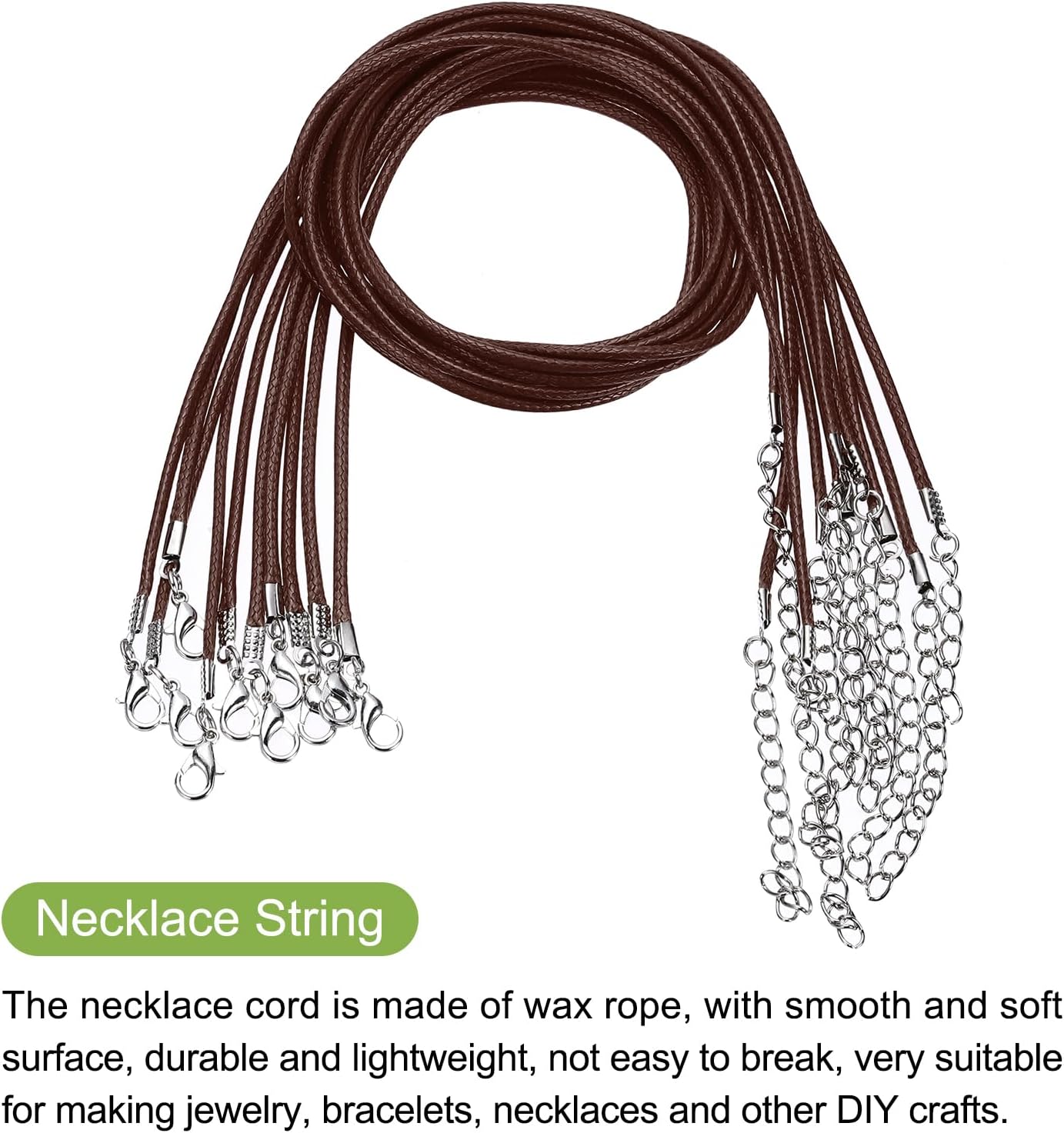 MECCANIXITY 10pcs 18 Inch Waxed Necklace Cord, Bulk Necklace String with Clasp 2mm Waxed Leather Cord Rope for Jewelry Making DIY Bracelet Pendant, Brown - Image 3