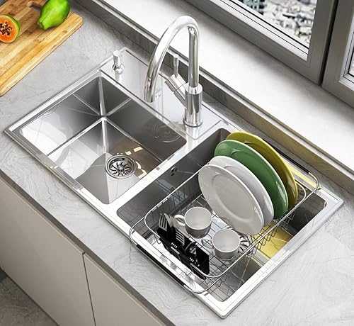 Miniatura 4 de TESOT Estante ajustable para platos sobre el fregadero de acero inoxidable para secar platos en la encimera o en el fregadero resistente al óxido