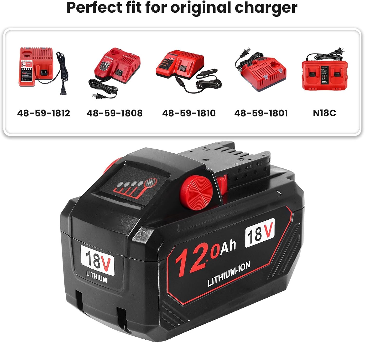KOOMICY Upgraded 12Ah 18V 1Pack Replacement for Milwaukee M-18 Battery