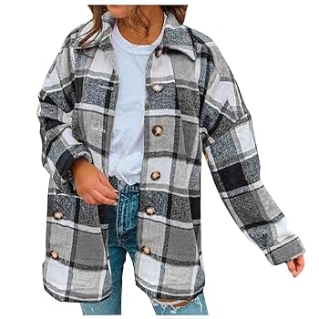 Amazon.com: Shacket Jacket Women Casual Flannel Plaid Long