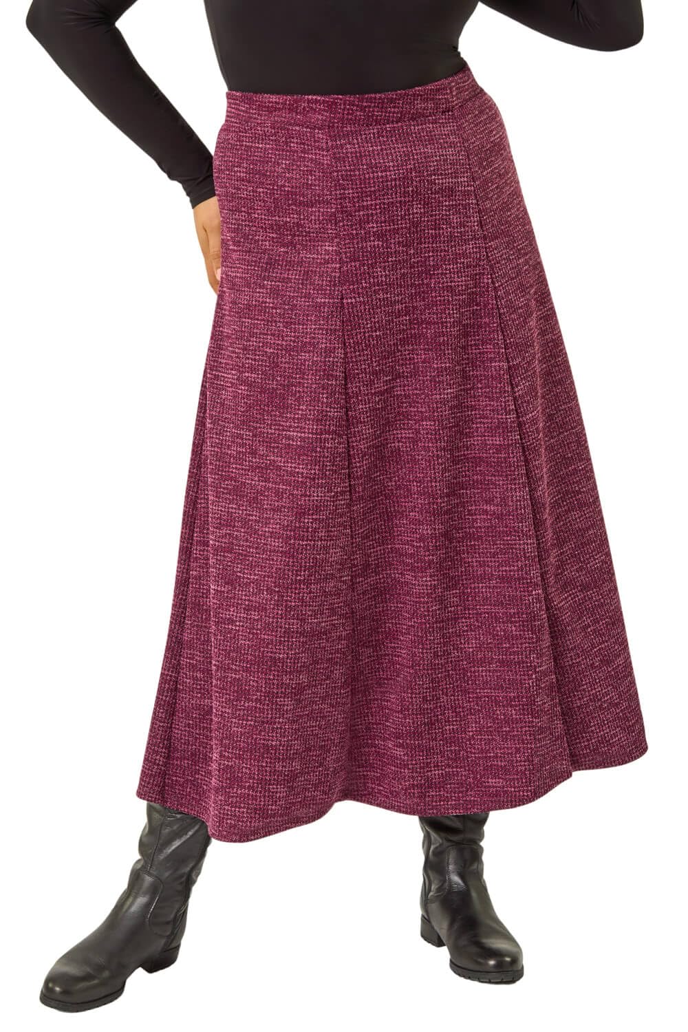 Roman Women's Wine Curve Check Stretch Midi Skirt In Size 18