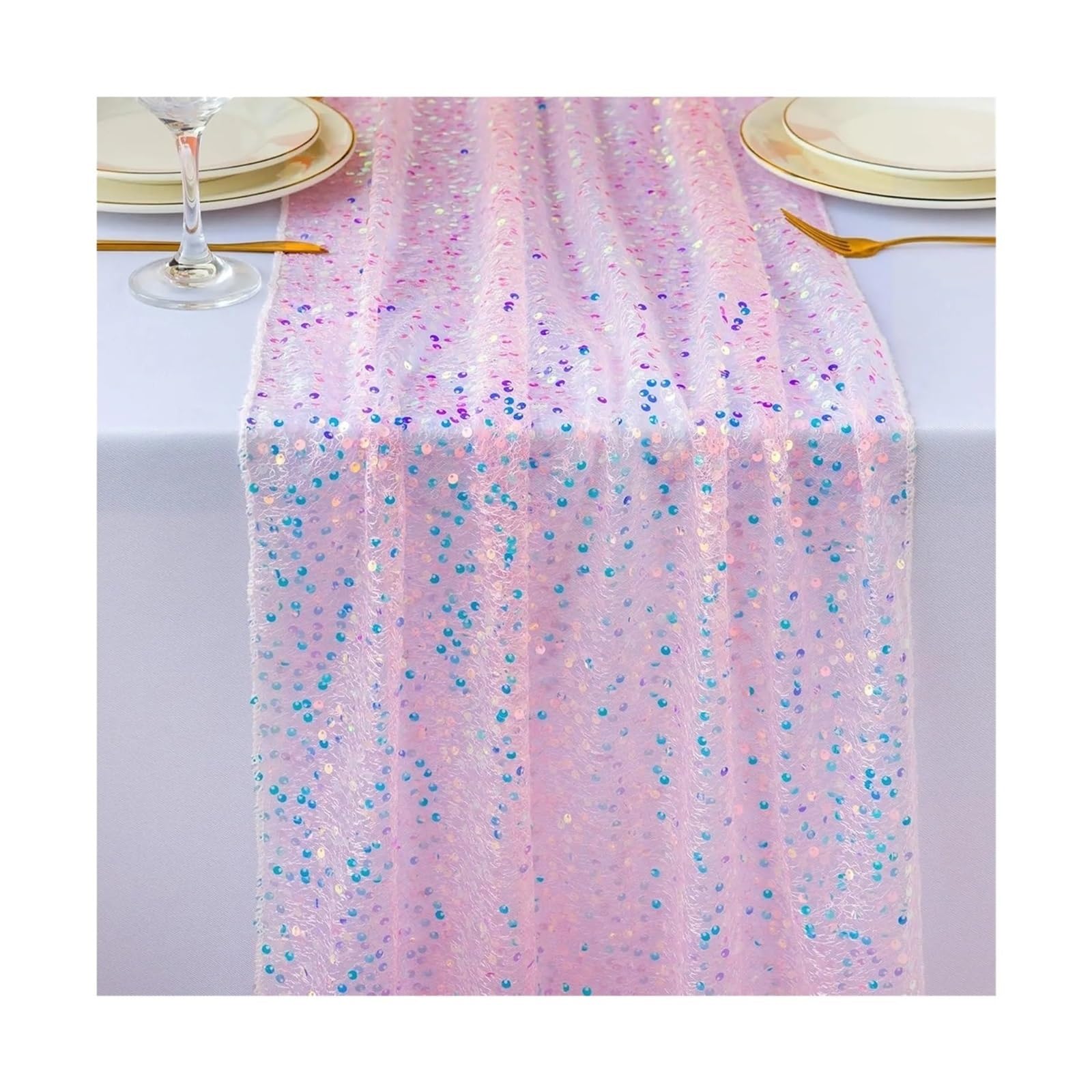 Enmrfvkz Roze Glitter Gauze Table Runner, Glitter Gauze Sequin Table Runner Multicolor 30X(183-275)Cm 2Pcs
