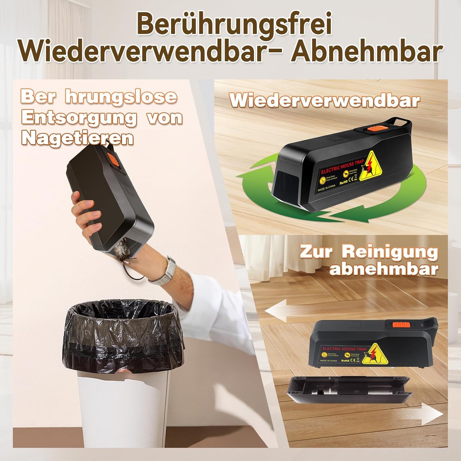 YETEE Rattenfalle Elektrisch,Mausefalle für Drinnen,Rattenfallen Schlagfallen Eine Hochspannung von 1800 V tötet Mäuse sofort,Elektrische Mausefalle,Mäusefalle Elektrisch,Wirksam für Kleine Mäuse