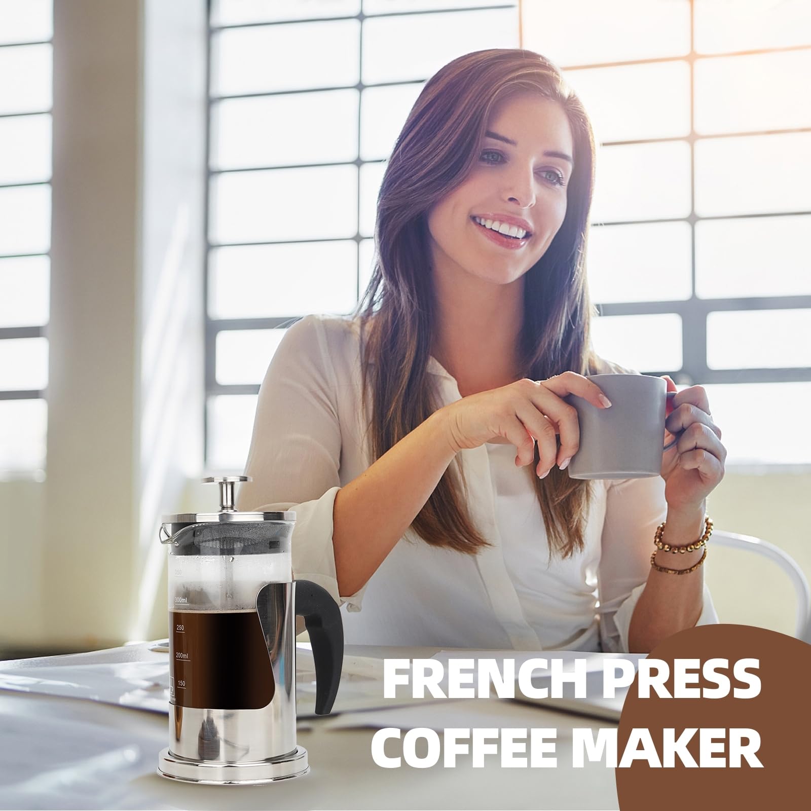 Starward French Press 350 ml Caffettiera in Acciaio Inox, Vetro Borosilicato, Filtro