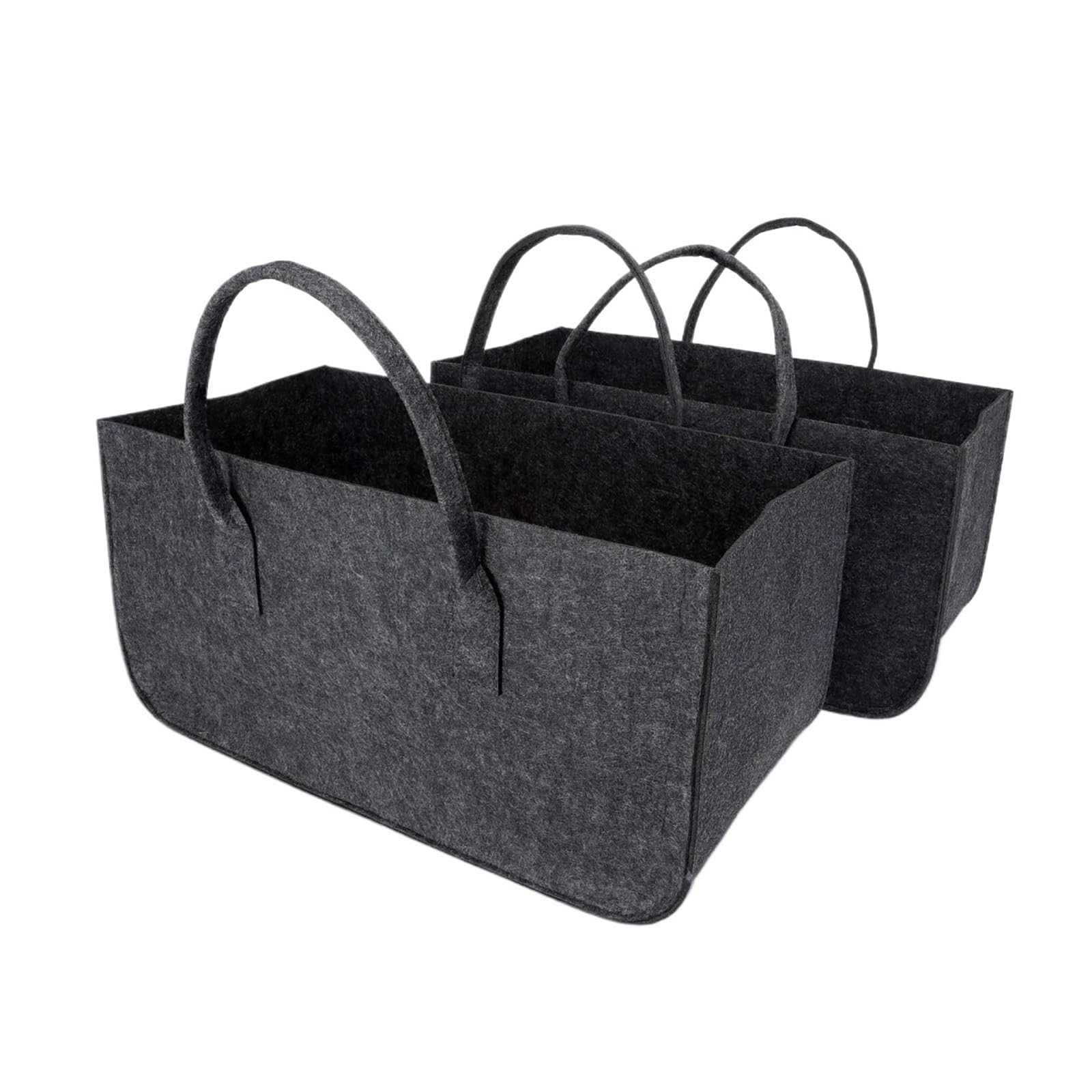 2pcs Foldable Large Firewood Basket Felt Bag Shopper For Wood Newspapers For Wood(Black)