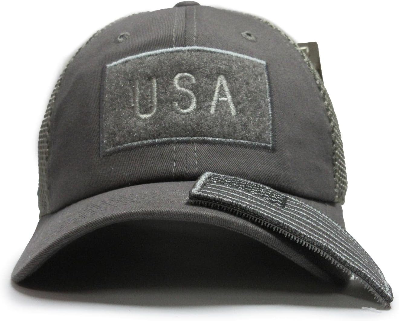 USA Flag Hat Gray Detachable Patch Micro Mesh Tactical Cap - Image 2