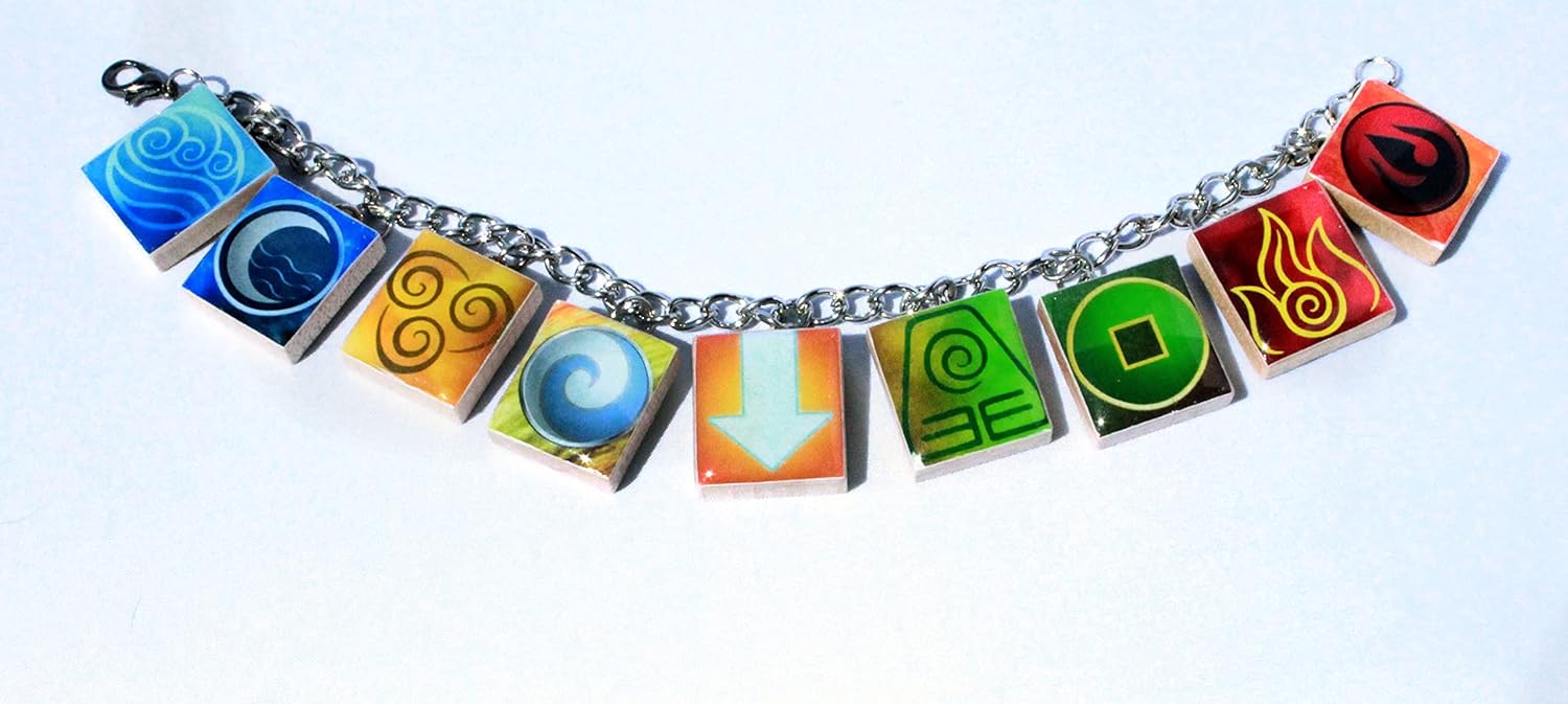 Four Nations Inspired Wooden Tile Charm Bracelet - Avatar the Last Airbender, Legend of Korra Inspired
