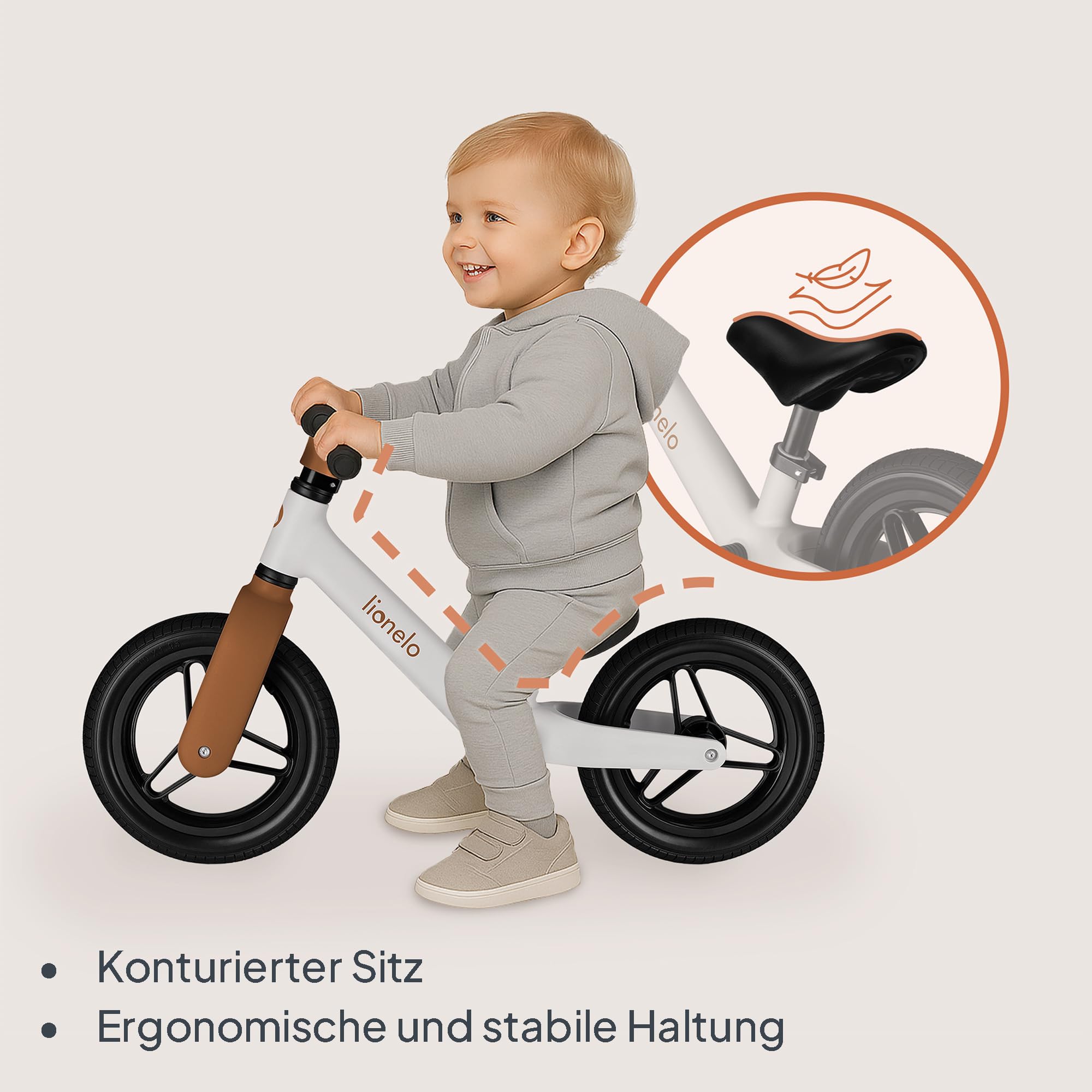 Lionelo Toni Kinder-Laufrad von 18 Monaten bis 30 kg, PU-Gummi-Räder 25 cm, Fußstütze, Korb, Verstellbarer Sitz und Lenker, Rutschfester Griff, leicht 2,3 kg, Klingel
