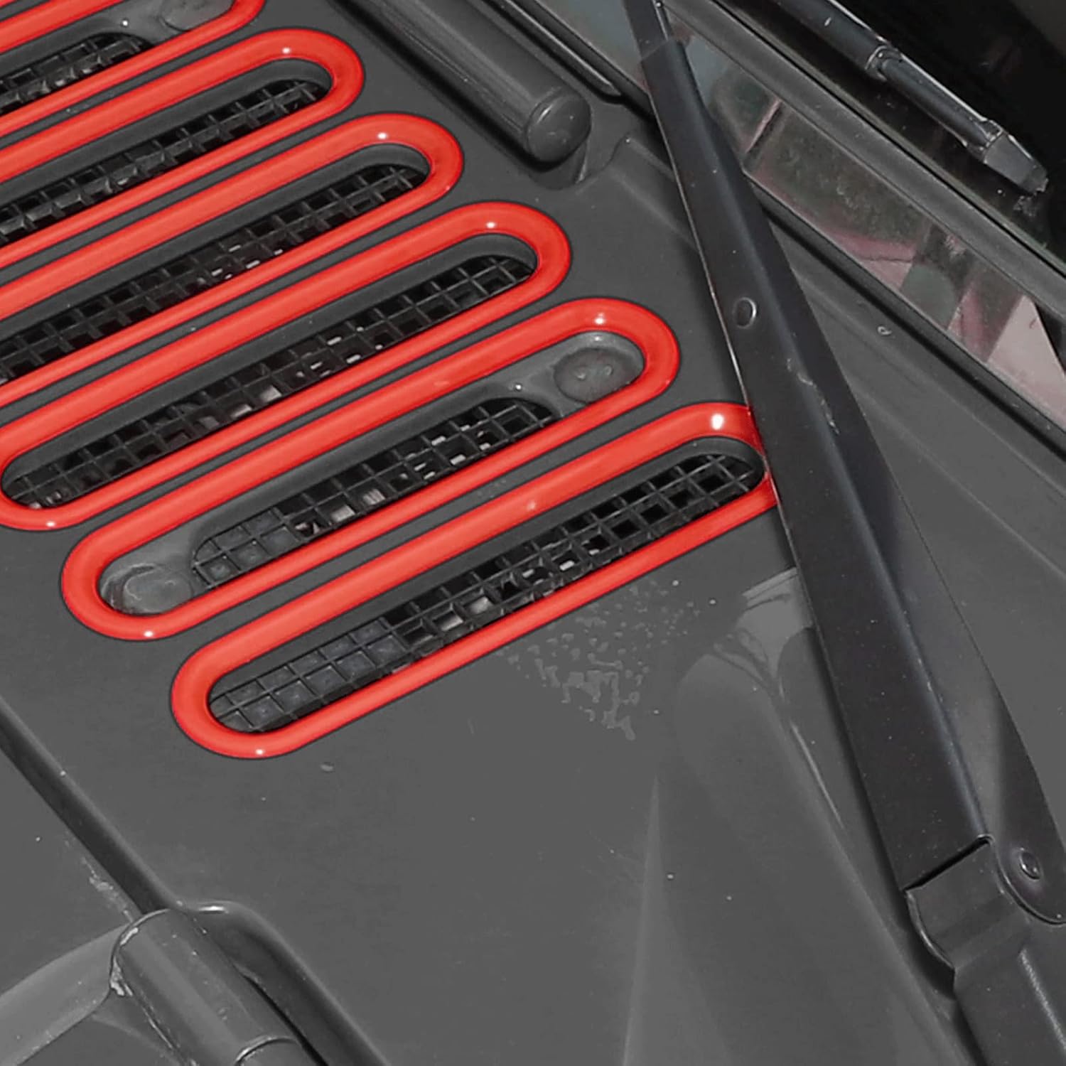 CheroCar Hood Vent Cover Cowl Panel Vent Cover Trim, ABS Exterior Accessories for 2007-2017 Jeep Wrangler JK JKU 2/4-Door,Red