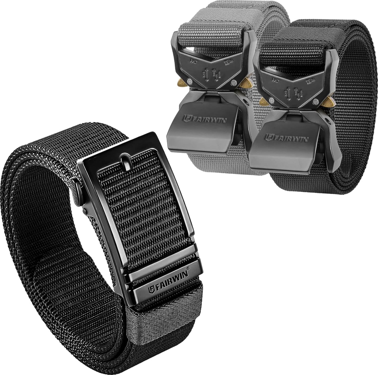 FAIRWIN Paquete de 3 correas tácticas de trabajo de nailon militar EDC para hombres resistente senderismo CCW cinturón
