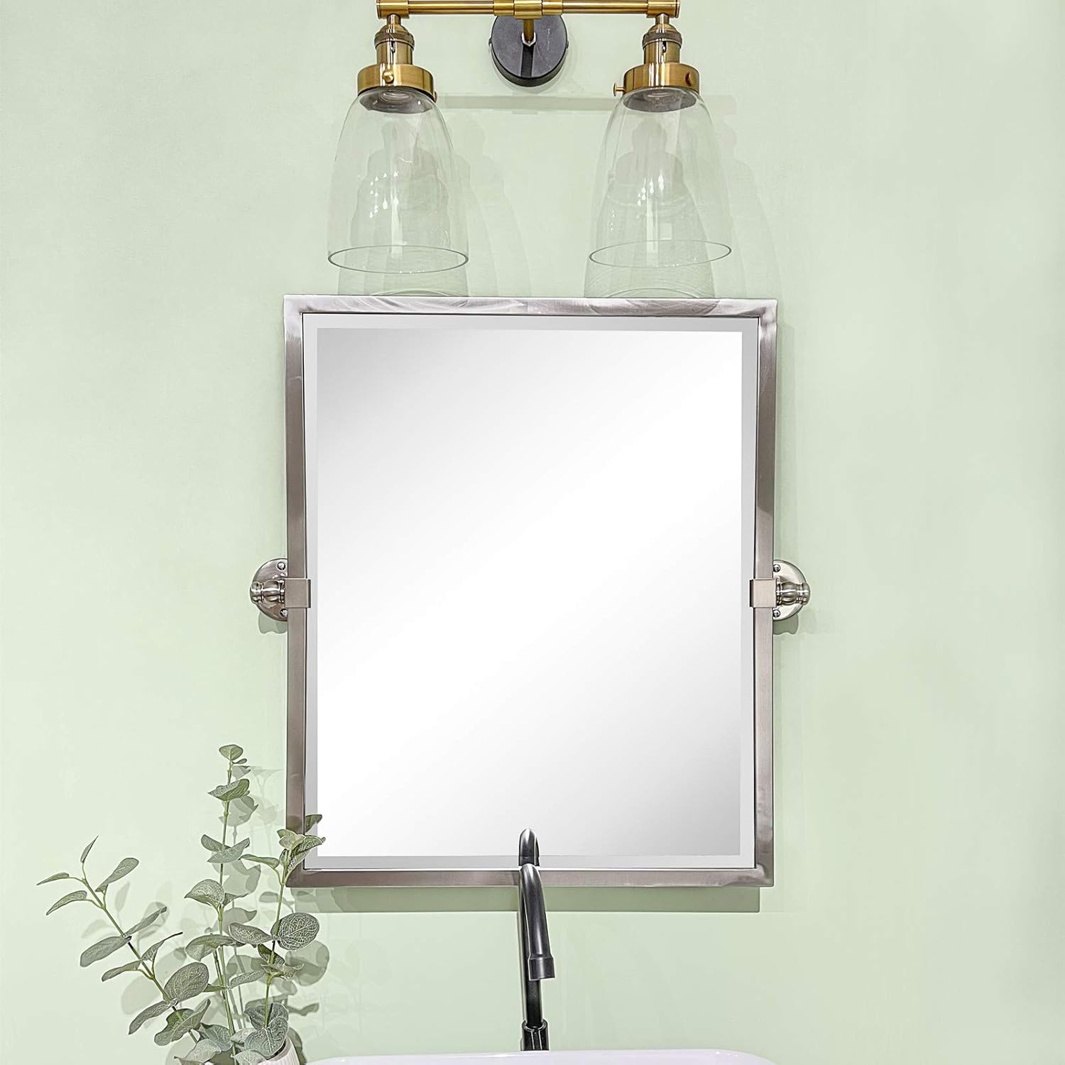 Cheapest 🛒 23x24'' Brushed Nickel Metal Framed Pivot Rectangle Bathroom Mirror in Stainless Steel Tilting Beveled Vanity Mirrors for Wall