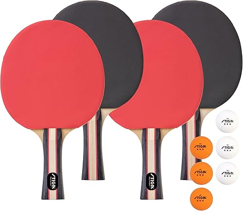Miniatura 2 de STIGA Performance - Juego de 4 palas de ping pong para 4 jugadores, raquetas de tenis de mesa, 6  3 estrellas bolas naranjas y blancas
