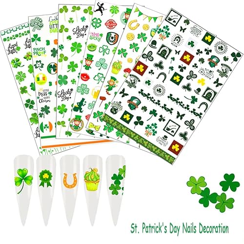 Miniatura 6 de 6 hojas de calcomanías para uñas del día de San Patricio, autoadhesivas 3D, trébol, trébol, trébol, verde, irlandés, decoración de uñas, día de San