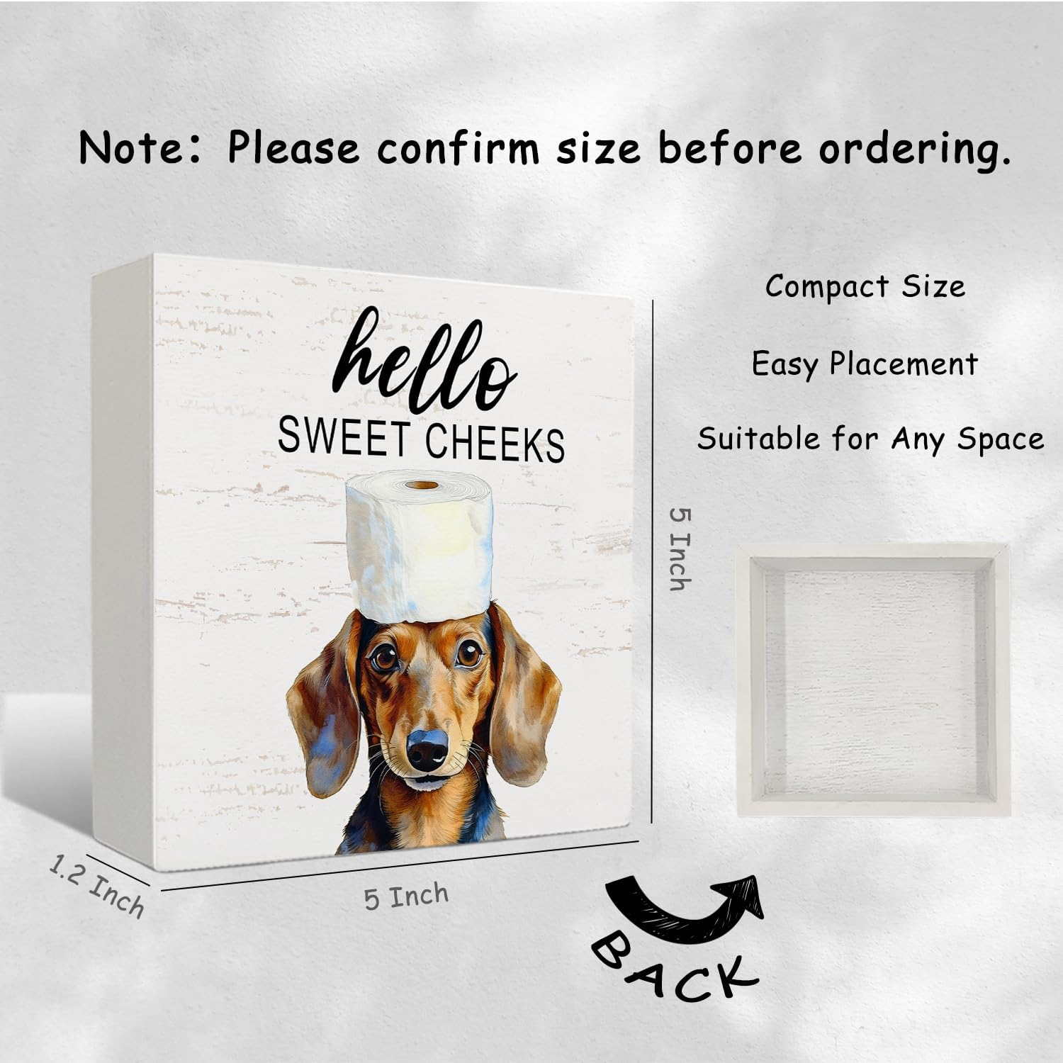 Funny Dachshund Bathroom Decor - Hello Sweet Cheeks Bathroom Decor, Funny Wiener Dog Wooden Box Sign, Weiner Dog Gifts for Women, 5 X 5 Inches - Image 2