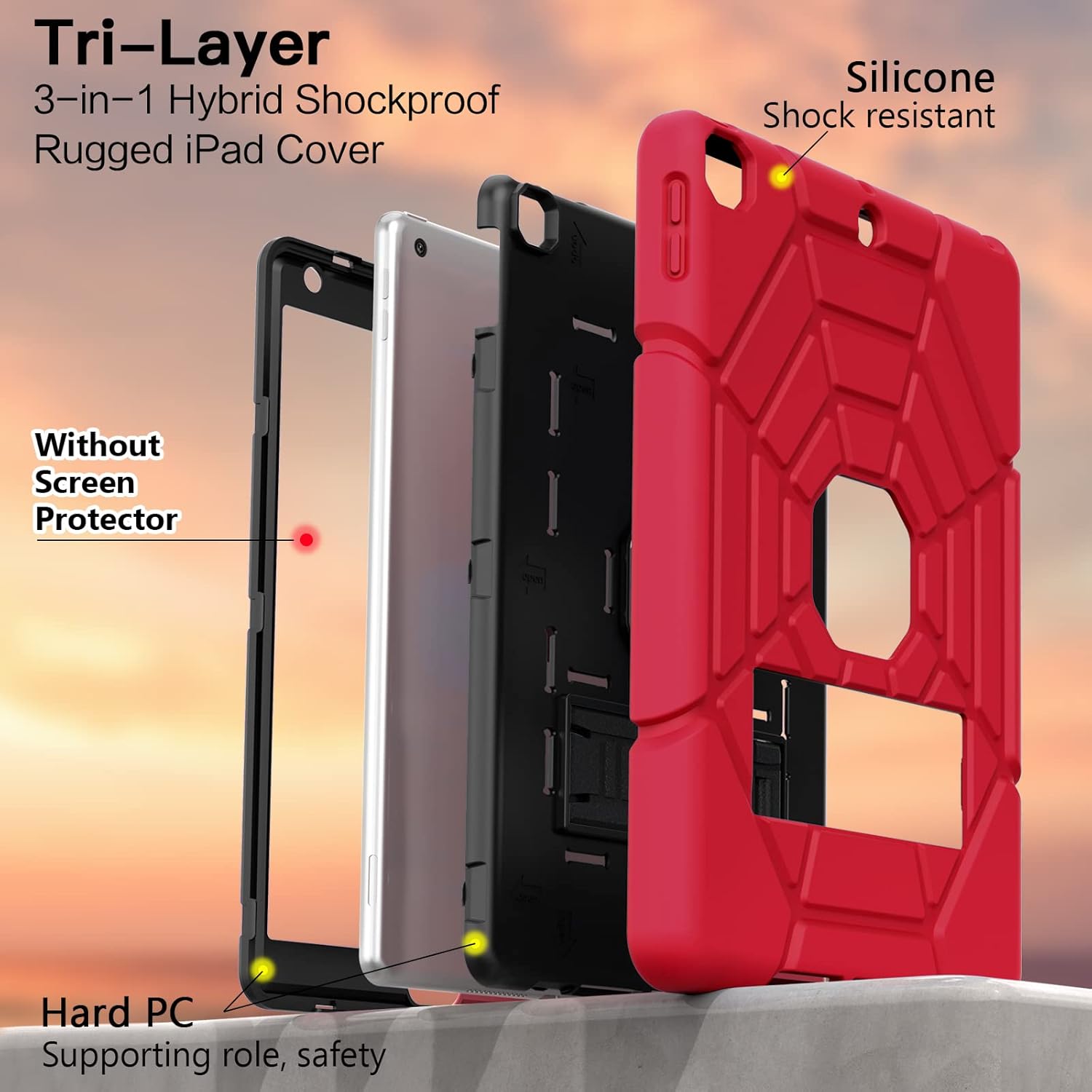Grifobes for iPad 9th Generation Case, for iPad 8th/7th Generation Case 2021/2020/2019, Heavy Duty Rugged Protective 10.2" Cover with Stand for iPad 9 8 7 Gen 10.2 inch Kid Boy (Red)