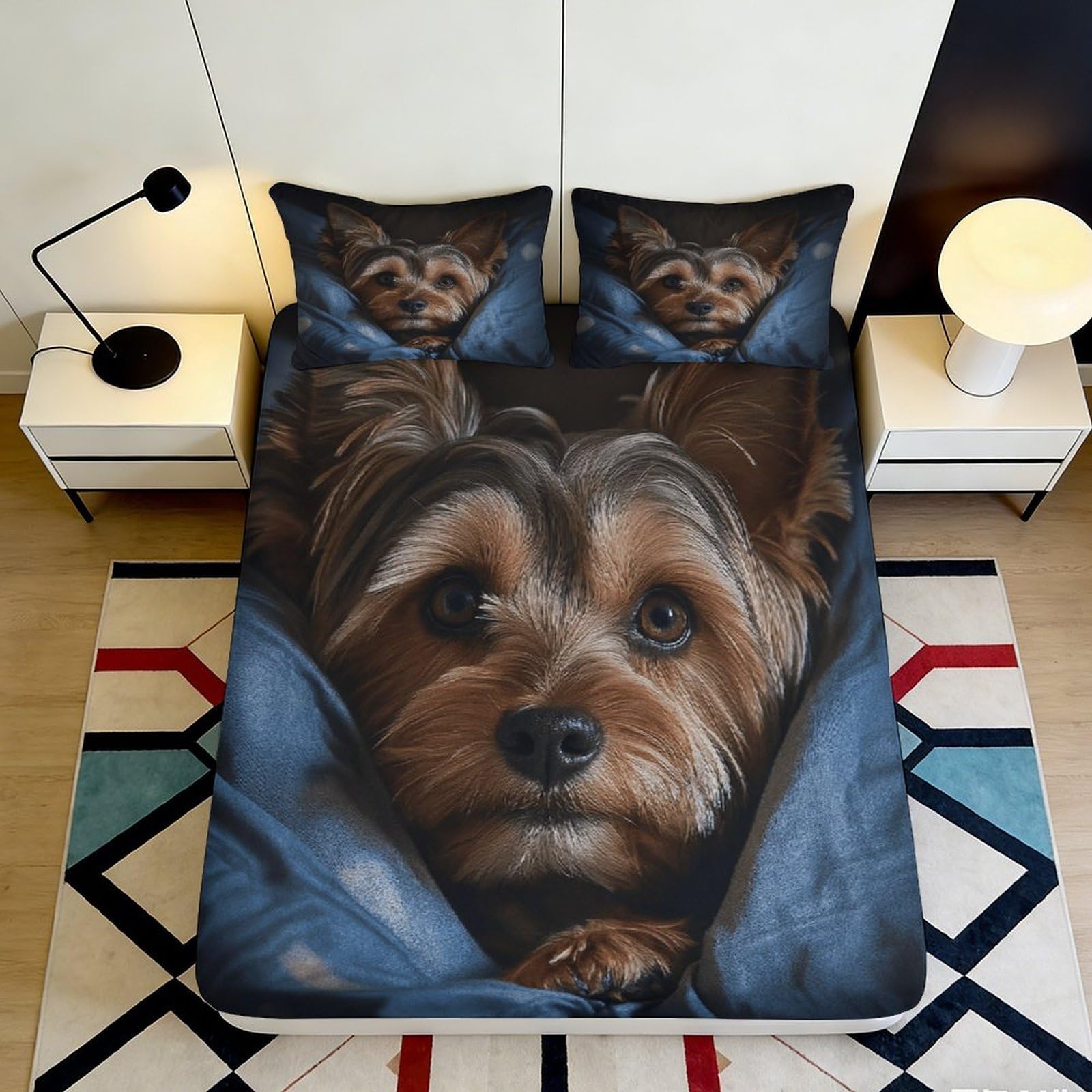 Pnayamiorkfel Style-5 3D Printed Yorkshire Terrier Fitted Sheet Microfiber Soft Anti-Slip Bed Cover For Bedroom Guest Room Decorative 90X200x25cm