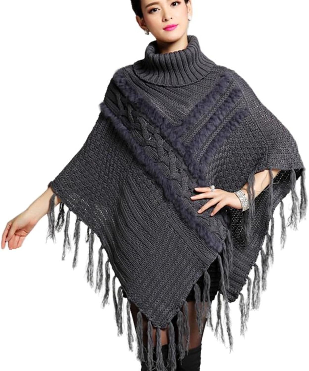 Autumn/Winter Loose High Neck Pullover Knitted Shawl Cape Coat Women's