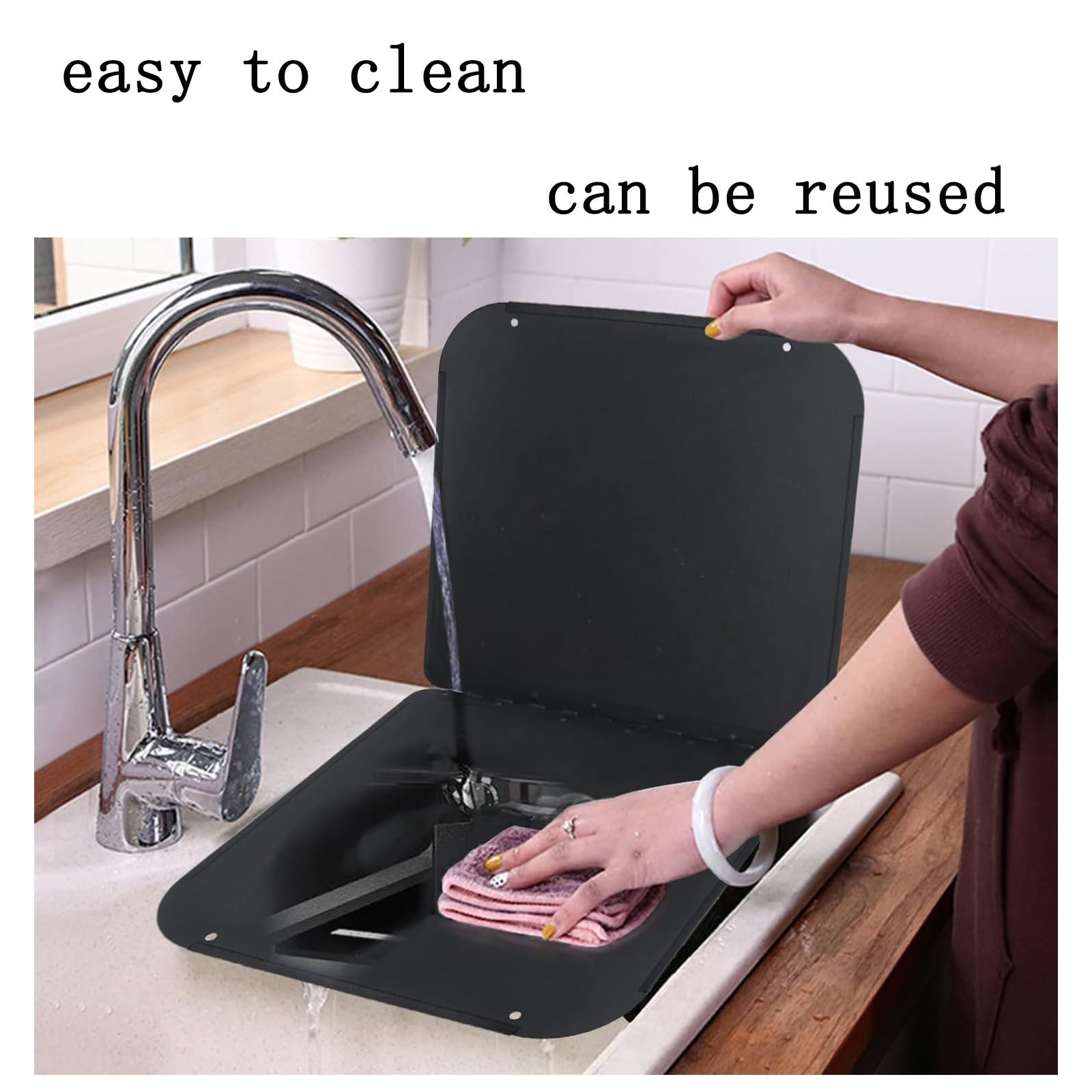 Reu - Protector plegable para estufa de cocina, antiadherente, color negro, 50 x 90 cm, perfecto para parrilla al aire libre y estufa de gas, protector contra salpicaduras de cocina, fácil de limpiar