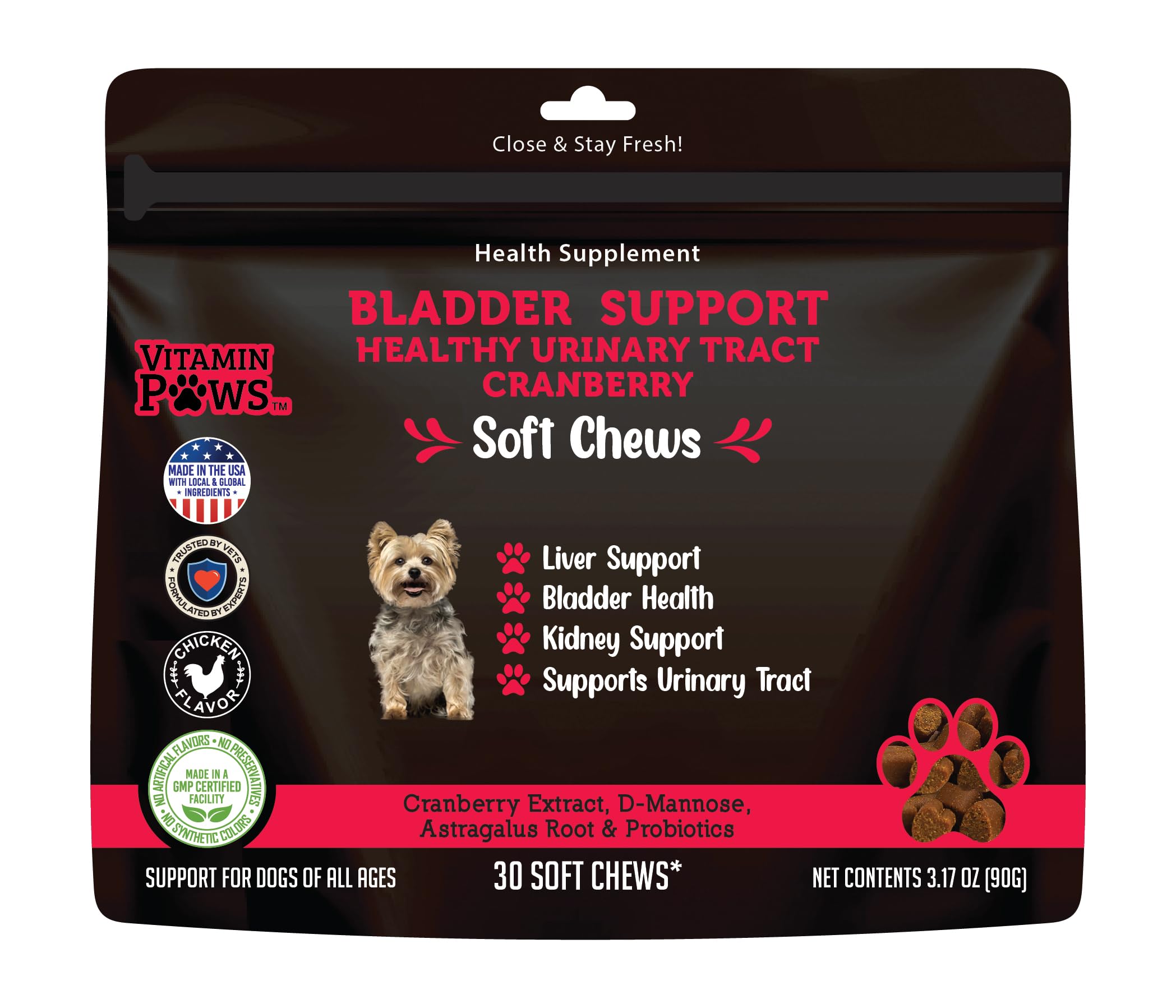 Cranberry Supplement for Dogs | Urinary Tract and UTI Support Chews | Incontinence and Bladder Control Nutritional Bites with D Mannose, Marshmallow Root, Probiotics, for Liver, Kidney