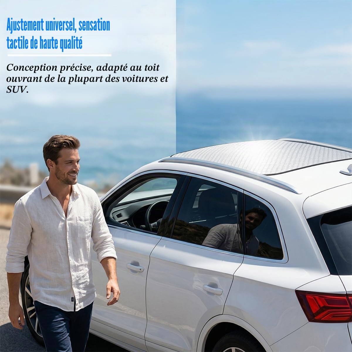 Pare-Soleil pour Toit Ouvrant pour Fiat Topolino 2023, Couverture Panoramique, Protection Thermique et Sangles, Isolation Chaleur,A