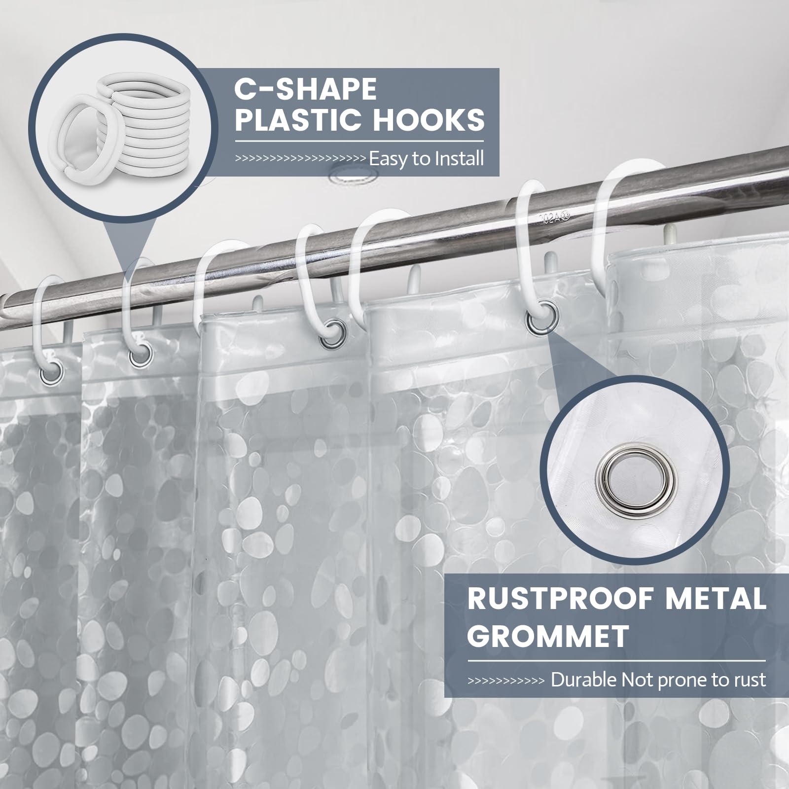 Aeici Shower Curtain Waterproof Shower Curtain for Bathroom Bath W80 X H180 cm, Peva-pebble, 80x180cm(WxH) - Image 3