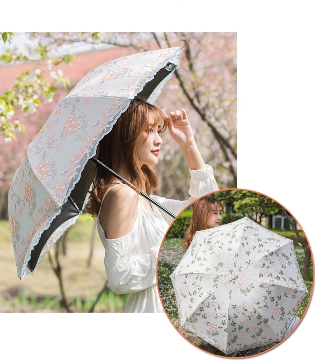 Honeystore Handmade Embroidery Lace Princess Parasol Wedding Decorative Umbrella