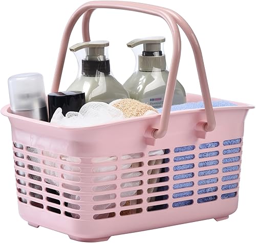 Miniatura 3 de ALINK - Cesta de ducha de plástico con asa, organizador de almacenamiento portátil para dormitorio universitario, baño, cocina - Rosa